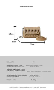 Guide des dimensions du sac bandoulière beige en cuir PU avec clous et chaîne argentée