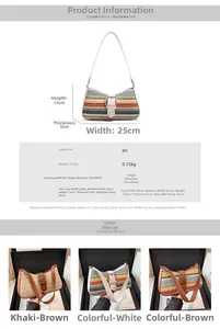 Detailed size chart showing dimensions 25x13x5cm for the woven straw shoulder bag