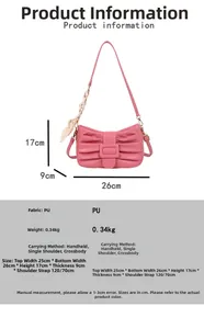 Détails du sac plissé en PU rose montrant le poids de 0.34kg et les dimensions