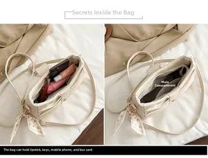 Vue détaillée de l'intérieur du sac plissé beige montrant sa grande capacité