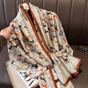 Retro Ruiter Paard Print Sjaal Omslagdoek KunstSatijn Satijn Warm Herfst Winter Elegant Mode Vrouwen Accessoire