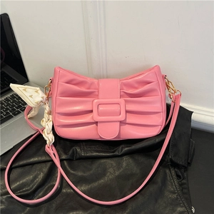 Sac À Bandoulière Plissé Pour Femmes En Cuir PU Sac Sous L'aisselle Avec Grande Boucle Et Décor De Foulard Mode
