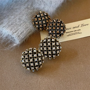 Boucles D'Oreilles À Poussoir Géométriques Rondes En Maille Strass Avec Tige En Argent Sterling 925 Pour Femmes Bijoux Style Français Vintage Luxe