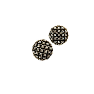 Boucles d'oreilles rondes dorées avec pavé de strass noirs et cristaux brillants