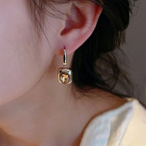 French Vintage Geometric Square Faceted Crystal Dangle Earrings With 925 Sterling Silver Earring Post Jewelry For Women