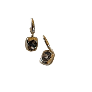 French vintage silver geometric earrings with emerald cut smoky grey crystal drops