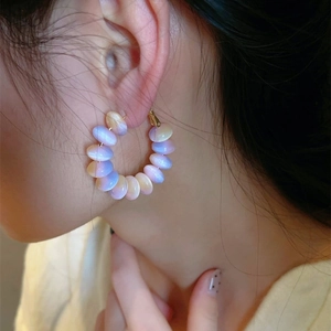 Iridescent macaron beaded hoop earrings with pastel candy tones for women's fashion