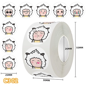 Rouleau de stickers ronds mouton dessin animé pour scrapbooking, étiquettes de 25mm