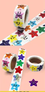 Detailed holographic star stickers with cute expressions and rainbow reflective texture
