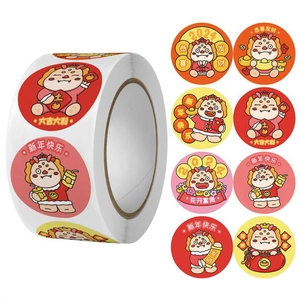 Detail of 2024 Lunar New Year dragon stickers showing eight festive cartoon designs