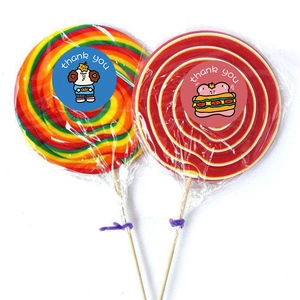 Set of 2 giant spiral lollipops with cute cartoon bear thank you decorative stickers