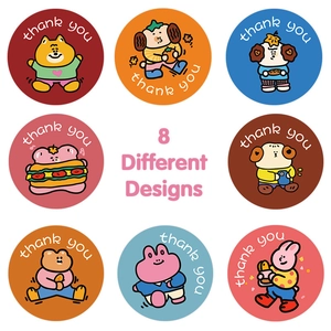 Roll of 500 cute cartoon animal thank you stickers for DIY journals and packaging
