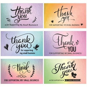 Holographic Thank You For Supporting My Small Business Cards Gradient Waterproof Laser Greeting Cards For Package Decor