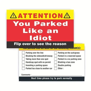 Front and back detail of bad parking cards with multiple violation checklists and warnings