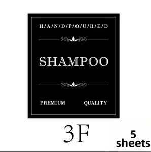 Minimalist waterproof black shampoo bottle labels with white premium quality lettering