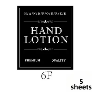 Close-up of premium black waterproof hand lotion labels for dispenser bottles