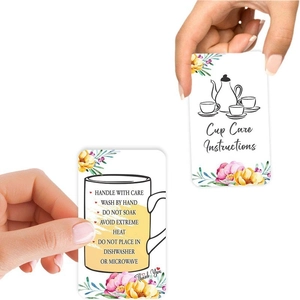 50er-Pack Pflegehinweise für Becher mit Blumenmuster und Waschsymbolen für Glasverpackungen