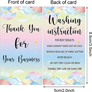 Lot de 50 cartes d'entretien pour T-shirt aquarelle et remerciement professionnel 9x5cm