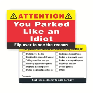 50-pack funny bad parking cards with multiple reason checkboxes and double-sided design