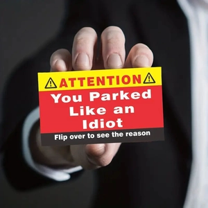 50-pack funny bad parking cards featuring bold red and yellow warning signs for pranks