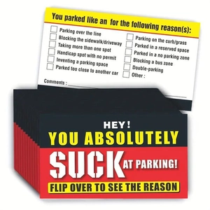 Detail of funny parking violation cards showing multiple checkboxes for bad driving