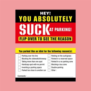Detail view of double-sided bad parking cards with multiple violation checkboxes
