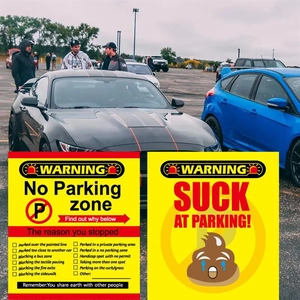 Detailed view of bad parking cards with multiple warning reasons and creative designs