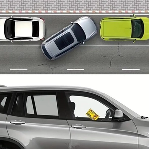 Detail of yellow illegal parking warning stickers applied to a car side window