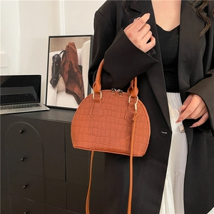 Bolso de mano marrón para mujer con textura de cocodrilo y correa de estilo vintage
