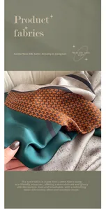 Close-up of geometric color-block silk scarf with houndstooth pattern and cotton fiber texture