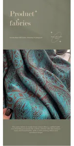 Macro detail of teal and brown paisley pattern scarf with silky texture and soft folds