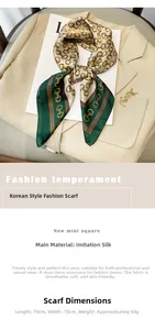 70x70cm faux silk square scarf with green chain pattern styled on a beige blazer
