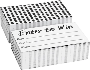 Detail of Enter to Win raffle cards showing double-sided design with entry fields