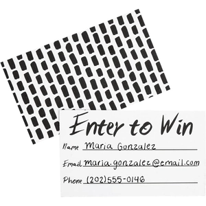 50-pack white raffle tickets with 'Enter to Win' text and contact info fields