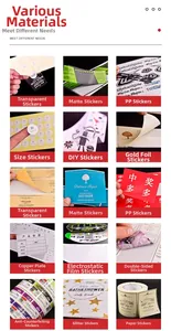 Detailed grid showing diverse adhesive label textures including metallic foil and matte finish