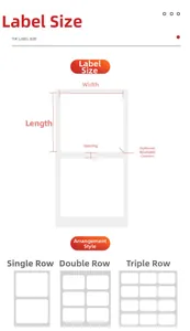 Technical diagram showing laser pink heart sticker dimensions and roll layout specs