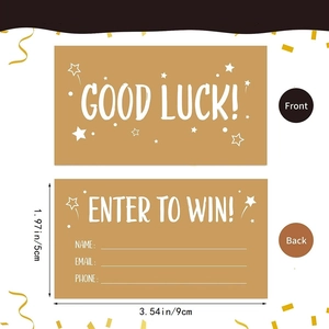 50 pack of kraft paper raffle tickets with Good Luck print and entry fields for events