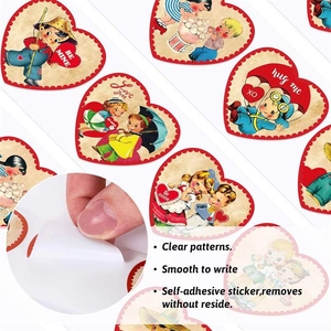 Detail of self-adhesive heart stickers showing easy peeling process for Valentine gifts