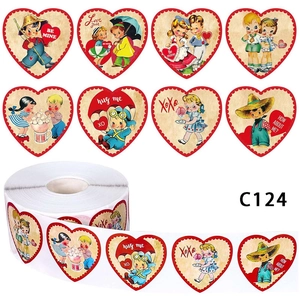 Vintage Heart Valentine Stickers With Cute Cartoon Characters For Gift Wrapping DIY Scrapbooking Wedding Party Festive Craft Supplies
