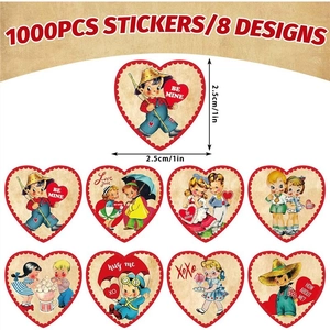 500pcs 1-inch vintage heart stickers with 8 retro patterns for Valentine gift sealing