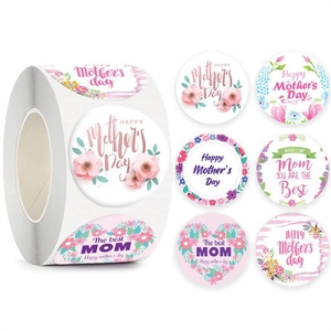 Roll of Happy Mother's Day round stickers featuring 6 assorted watercolor floral designs