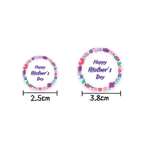 Floral Happy Mother's Day stickers in 2.5cm and 3.8cm sizes for gift sealing and floral bouquets