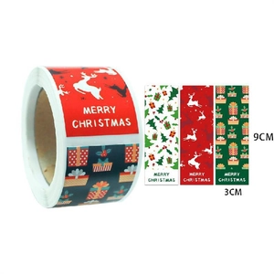 Detailed view of 3 Christmas stickers styles with Merry Christmas text 9x3cm size