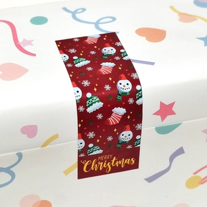 Christmas rectangular sealing stickers featuring festive snowmen and gold Merry Christmas font