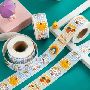 Rouleau d'autocollants ronds animaux mignons pour décoration de cadeaux et DIY