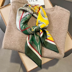 Floral Print Square Scarf Imitation Satin Satin Smooth Elegant Neck Head Wrap Hair Band For Women Commuter Fashion Accessory