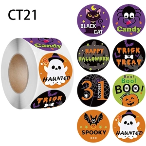 500pcs Halloween sticker roll with 8 pumpkin and ghost designs for party decoration