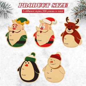 Detail of 200 Christmas gift tags featuring Santa and reindeer with To/From writing space