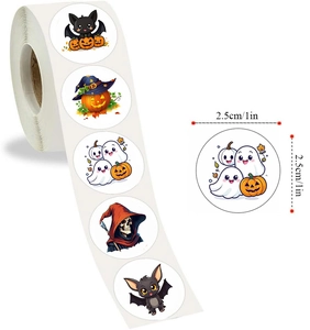 Detailed close-up of 1-inch Halloween stickers on a roll showing precise 2.5cm diameter
