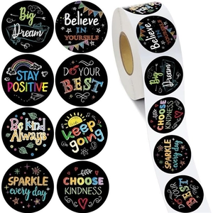 Roll of 500 motivational stickers with 8 colorful designs for reward and decoration